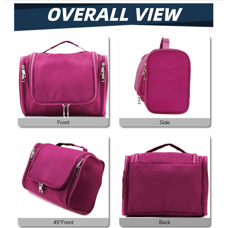 Buruis Large Capacity Waterproof Toiletry Bag for Women, Hanging Toiletry Organizer, 11"x 6.2"x 8.8", Fushcia - Image 3